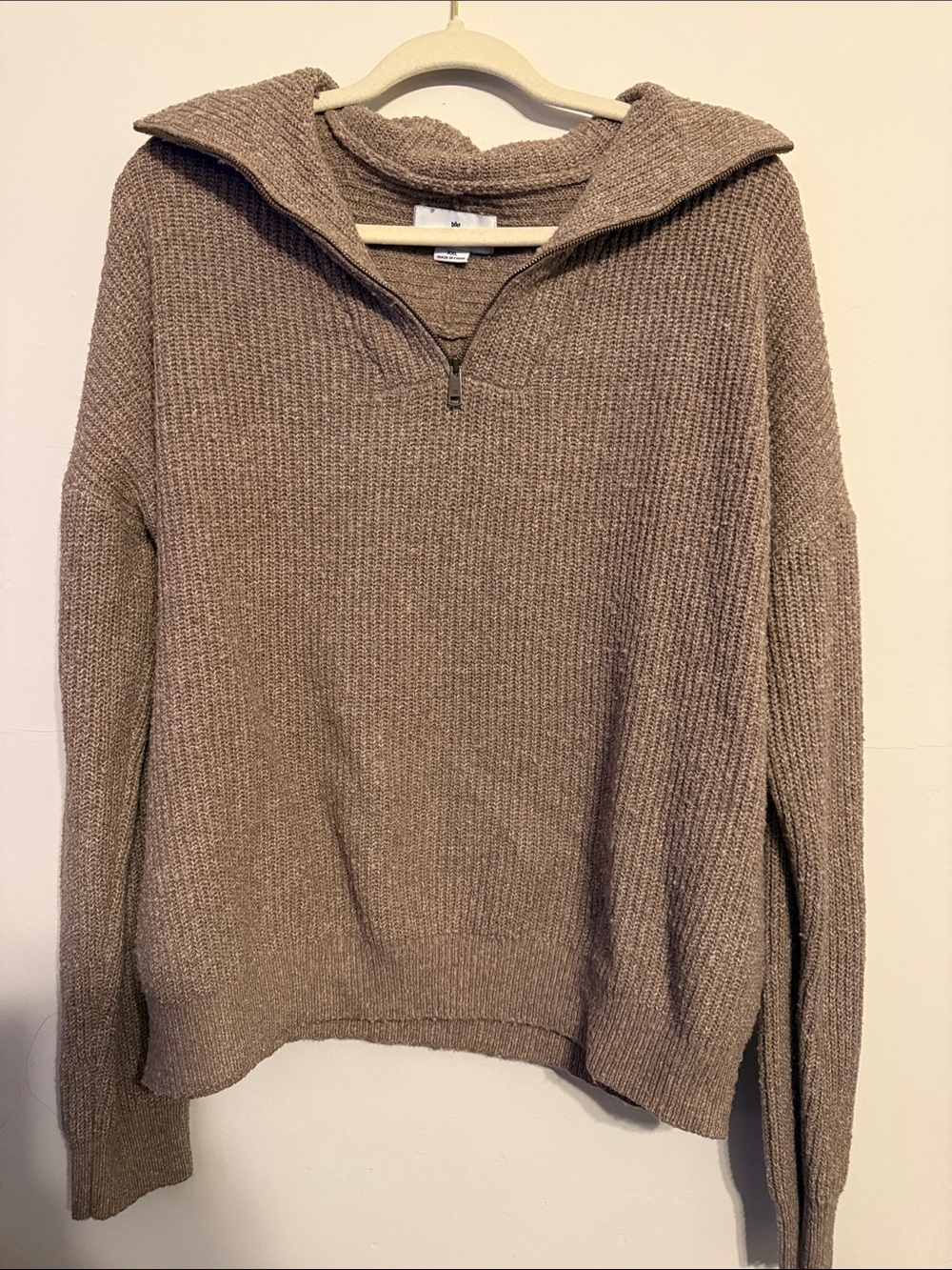 Chunky Half-Zip Turtleneck Sweater in Taupe